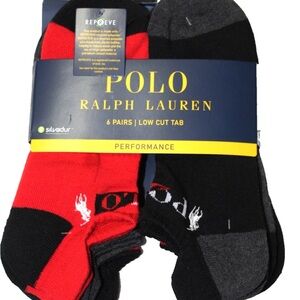 Polo by Ralph Lauren Men's Red and Gray Low Cut Socks - 6 Pairs